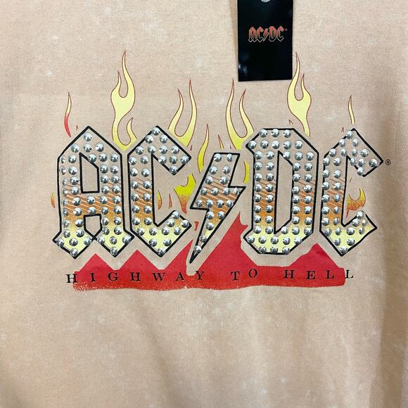 ACDC Peach Highway To Hell Ribbed Studded Graphic Pullover Sweater Medium NWT - Picture 3 of 8